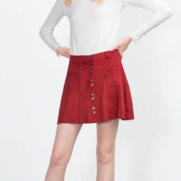 Zara Rust Red Microsuede Mini skirt Size XS - Picture 1 of 8